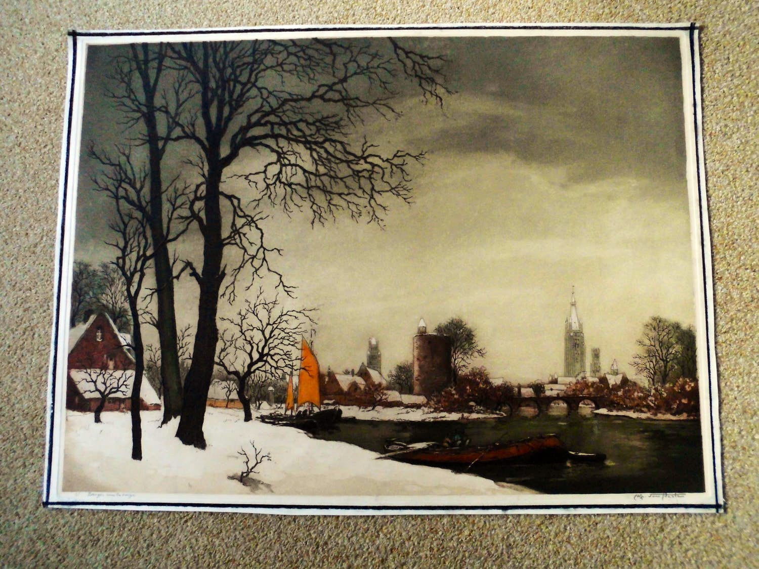Alfred van Neste - Gekleurde Ets - Bruges sous la neige kopen? Bied vanaf 70!