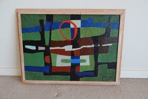 Juul Neumann - Geabstraheerd landschap met rode cirkel kopen? Bied vanaf 300!