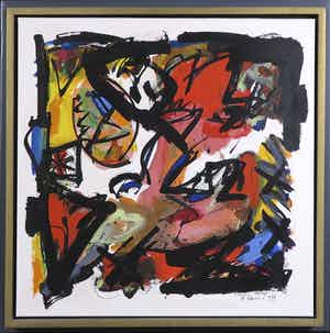 Guido Goedheer - Olieverf op doek, Abstracte compositie - Ingelijst verkocht voor € 80!