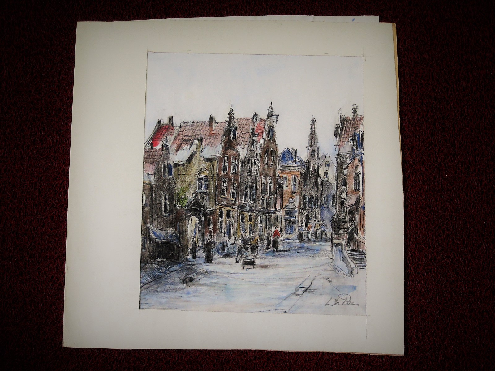 Louis van der Pol - grote Aquarel "personen in Hollandse stadstraat" ca. 1950 kopen? Bied vanaf 1!