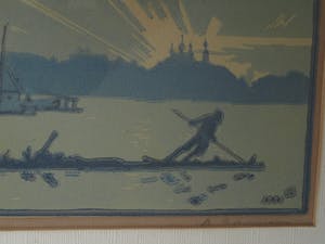 Niet of onleesbaar gesigneerd - Ingelijste litho, Man op vlot – 1921 kopen? Bied vanaf 10!