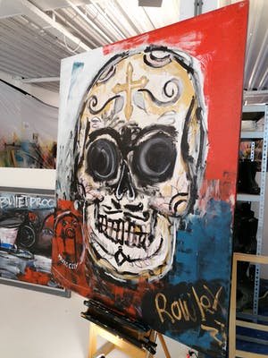 Leyton Rowley - Dias Los Muertos 2019 GROTE KLEURRIJKE SCHILDERIJ kopen? Bied vanaf 700!