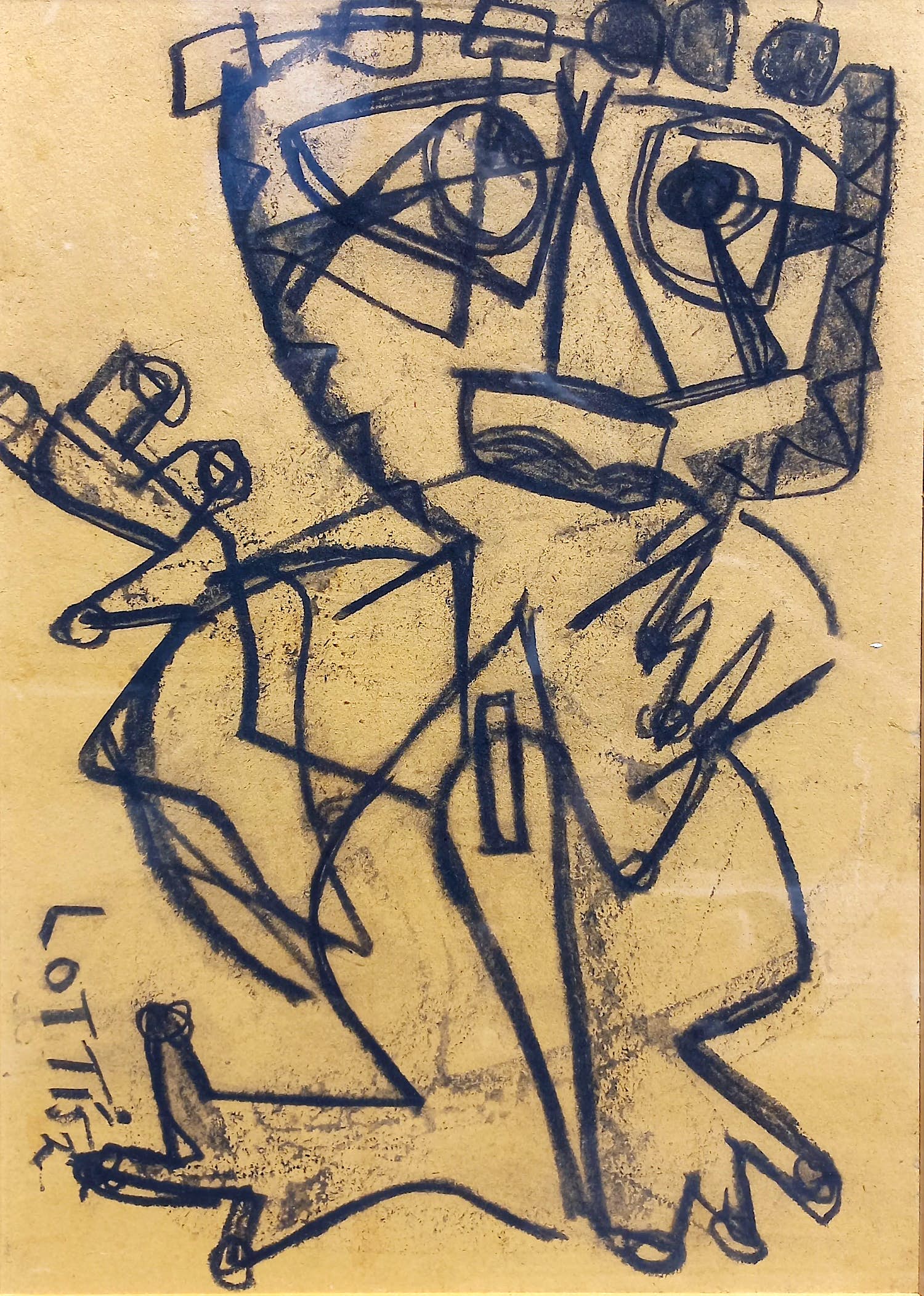 Lotti van der Gaag - CoBrA figuur, houtskool tekening (netjes ingelijst) verkocht voor € 695!