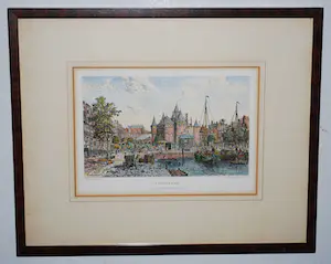 Maxime Lalanne - Amsterdam 1881, de Waag, handgekleurd. kopen? Bied vanaf 30!