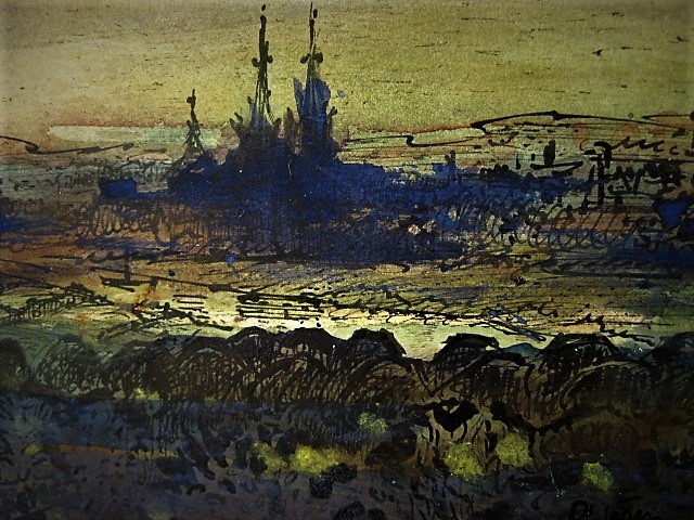 Henk van Gisteren - Fraaie AQUAREL "Landschap Limburg Mokerheide Cuijk st Martinuskerk"  kopen? Bied vanaf 1!