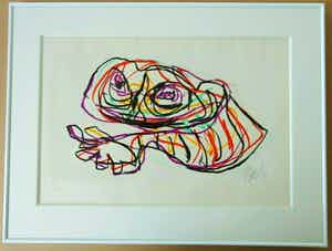 Karel Appel - COBRA FIGUUR / KLEURZEEFDRUK / 59x78cm / KADER / SIG / 1978 verkocht voor € 735!