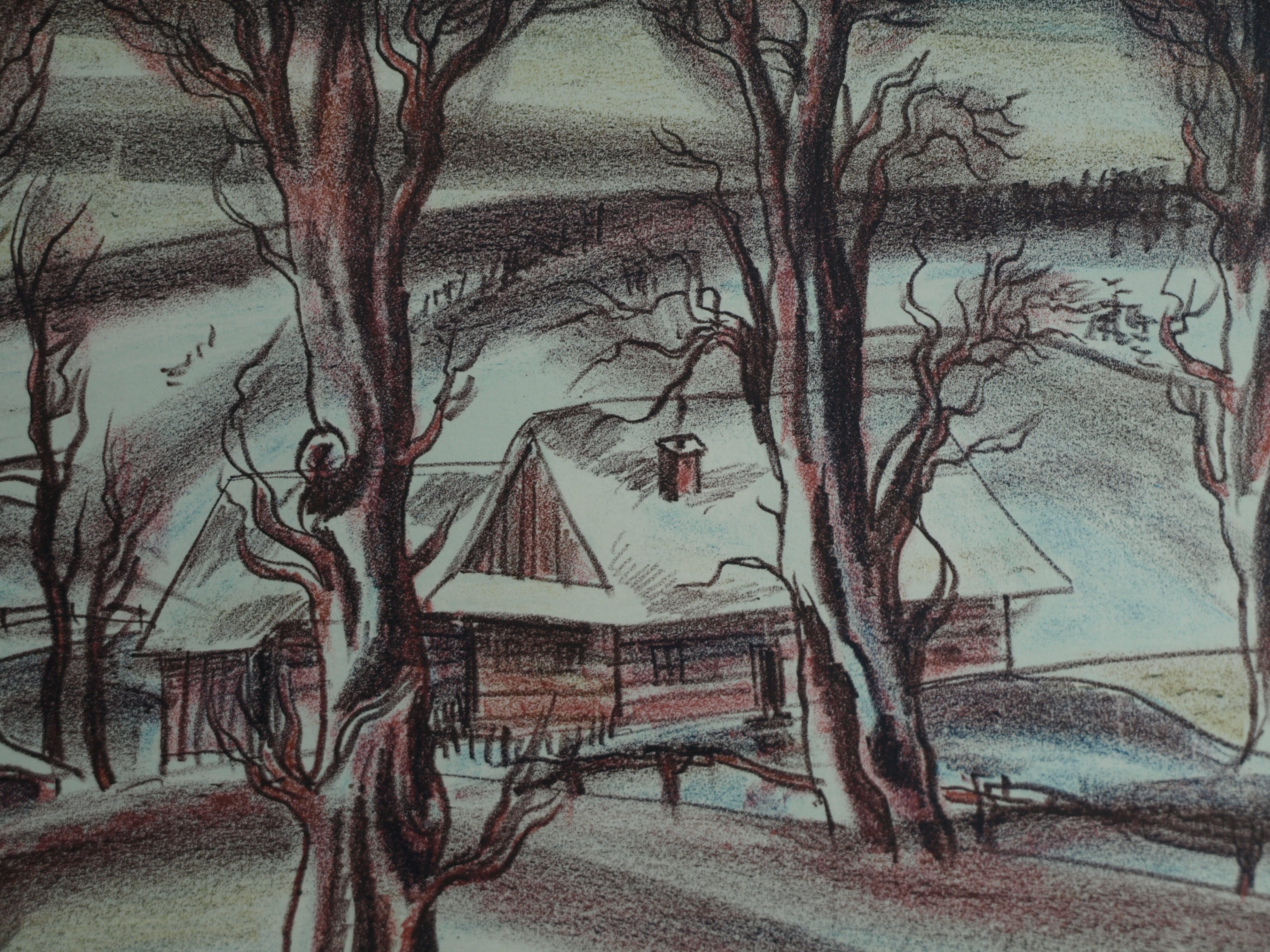 Luděk Majer - Litho, Winterlandschap 1 – gesigneerd & ingelijst – nr 41/50 - 1987 kopen? Bied vanaf 1!