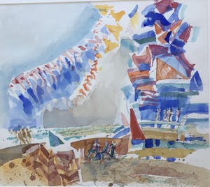 Jaap Ploos van Amstel - Vliegers op het strand, Aquarel, gesigneerd en ingelijst kopen? Bied vanaf 45!