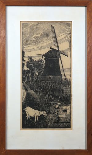 Jan Veringa - Houtsnede, Molen kopen? Bied vanaf 1!