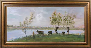 Niet of onleesbaar gesigneerd - Lot van twee landschapjes in olieverf kopen? Bied vanaf 1!