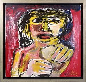 Martin van Wordragen - Olieverf op doek, Etende Indiaanse - Ingelijst verkocht voor € 200!