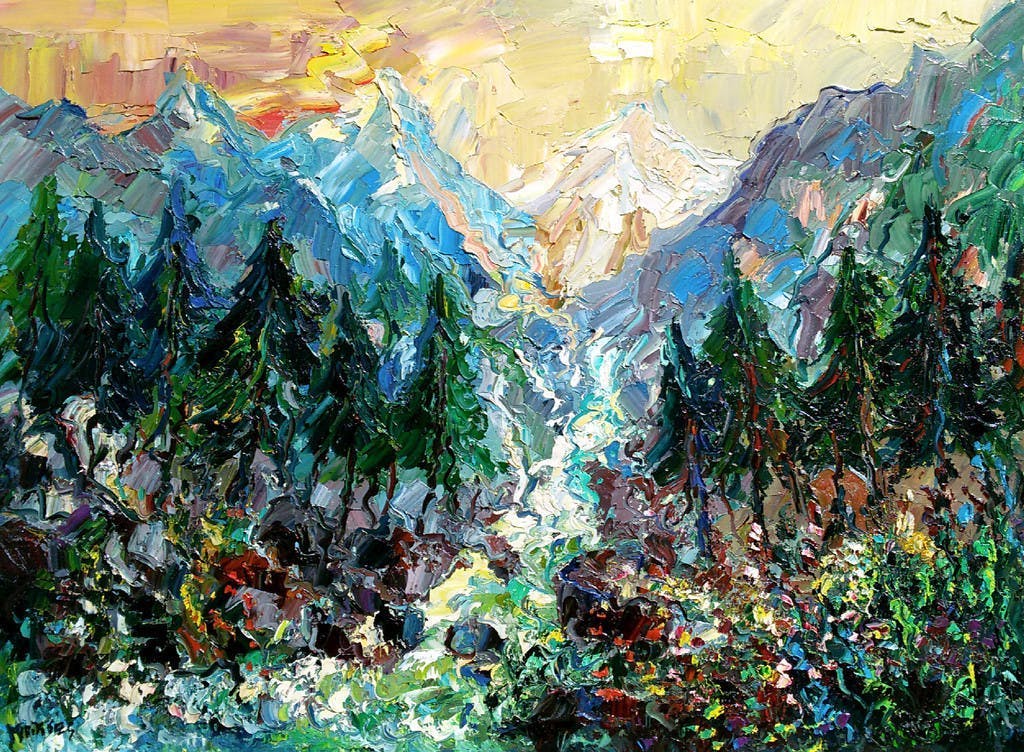 Jan Makkes - Besneeuwd berglandschap, olieverf op doek (mooi ingelijst, groot) verkocht voor € 325!