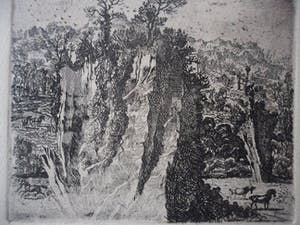 Gerard Lutz - Ets , landschap met paarden. kopen? Bied vanaf 45!