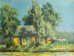 Klaas Pijlman - Olieverf op doek , Huisje in de schemering.. – 1942 verkocht voor € 1!