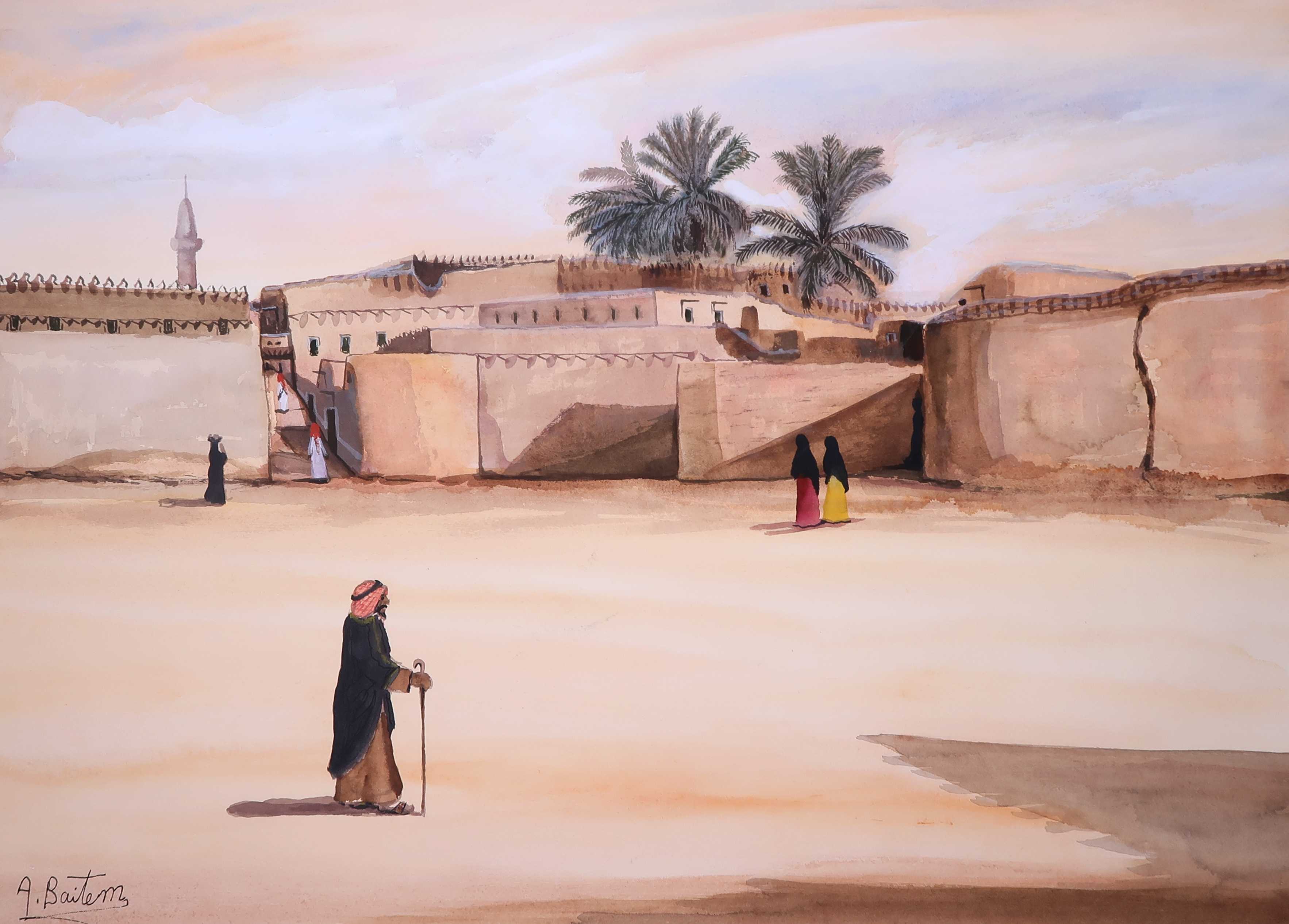 Niet of onleesbaar gesigneerd - Aquarel, Woestijnstad verkocht voor € 1!