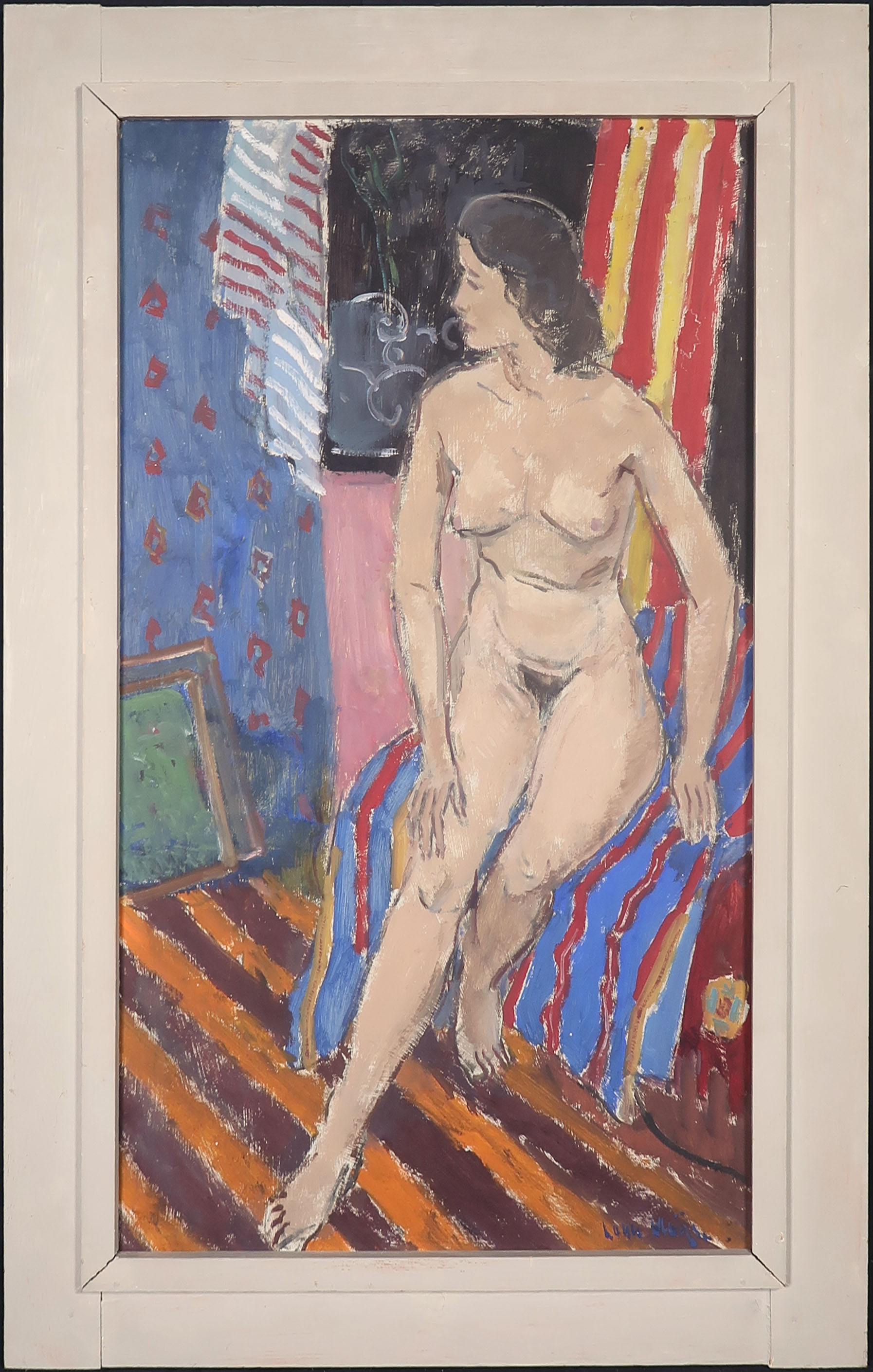 Louis Meys - Olieverf op board, Zittend naakt - Ingelijst verkocht voor € 500!