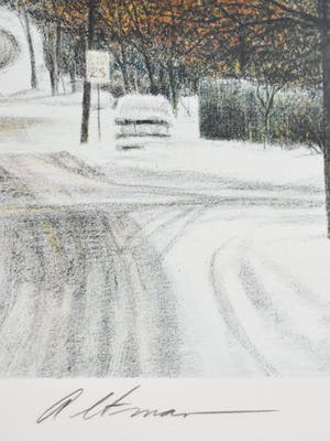 Harold Altman - Church at crossing- Kleurenlitho - Fraai ingelijst kopen? Bied vanaf 150!