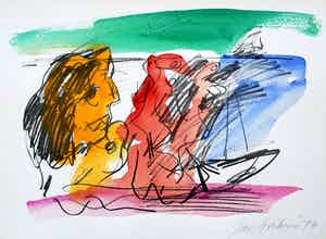 Jan Sierhuis - Met de hand ingekleurde litho (aquarel) - 1974 verkocht voor € 55!