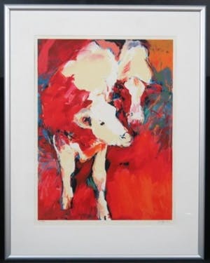 Gerda Elfring - Kleurenzeefdruk KALVEREN INGELIJST!!! kopen? Bied vanaf 145!