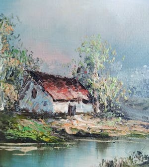 Henner Knauf - (1901-1974) boerderij aan het water, olieverf op doek kopen? Bied vanaf 35!