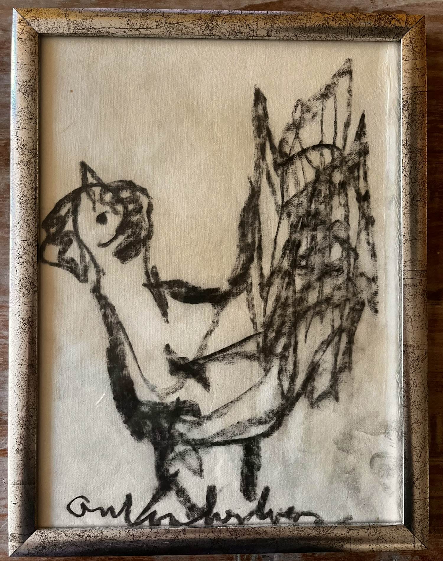 Anton Heyboer - Oervogel Houtskooltekening verkocht voor € 100!