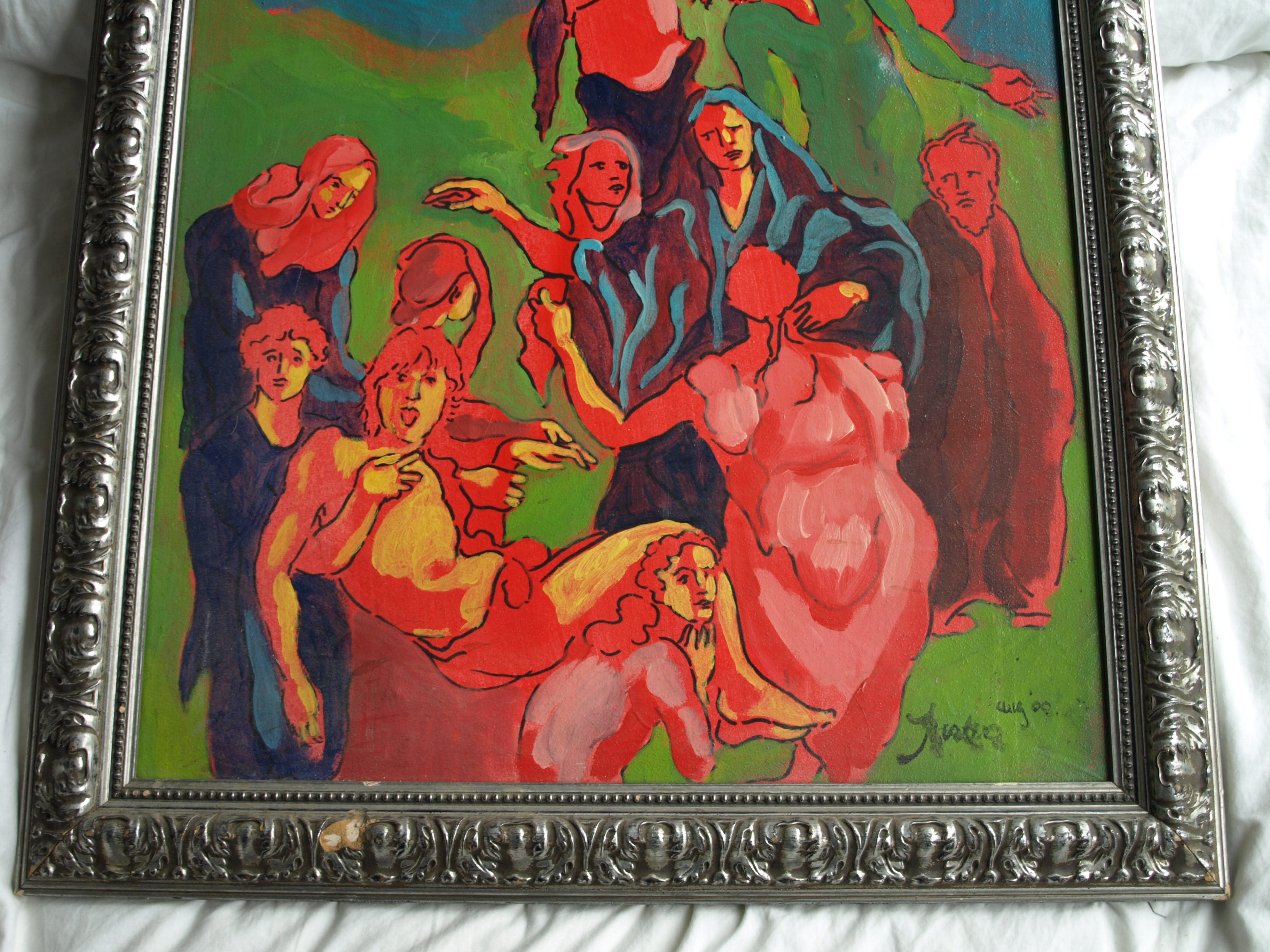 Justus Donker - Olieverf op canvas , Kruisiging , Zelfportret - ingelijst – 2000 kopen? Bied vanaf 1!