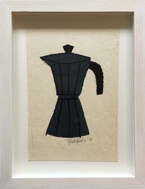 Klaas Gubbels - gemengde techniek op papier ‘Bialetti’. verkocht voor € 295!