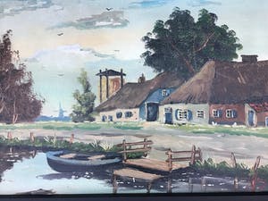 Niet of onleesbaar gesigneerd - Boerderij aan water met bootje. kopen? Bied vanaf 1!