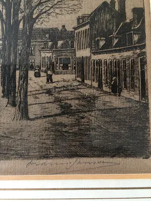 Marius Johannes Janssen - Schiedam Broersvest 1870 - Ets, Ingelijst kopen? Bied vanaf 30!