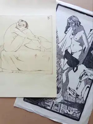 Daan de Vries - NAAKTEN / LOT VAN 2 STUKS / ETS + HOUTSNEDE / SIG verkocht voor € 60!