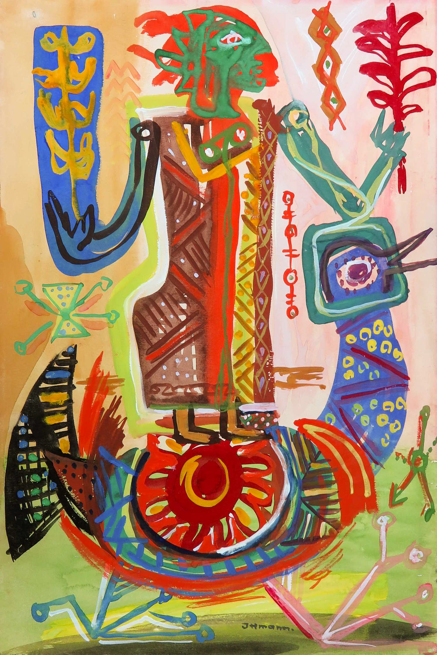 Hans Ittmann - gouache, Fantasiefiguur verkocht voor € 150!