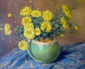 Hendrikus van Langen - Bloemen - Chrysanthemum stilleven in een gemberpotje kopen? Bied vanaf 100!