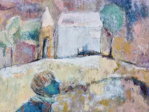 Niet of onleesbaar gesigneerd - Grote gouache op papier "personen in landschap" gesigneerd kopen? Bied vanaf 1!