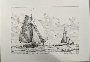 Peter Dorleijn - 4 gravures van platbodems op de Zuiderzee kopen? Bied vanaf 40!