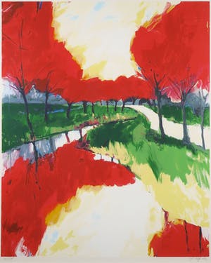 Gerda Elfring - Zeefdruk, Landschap met bomen - Ingelijst (Groot) kopen? Bied vanaf 35!