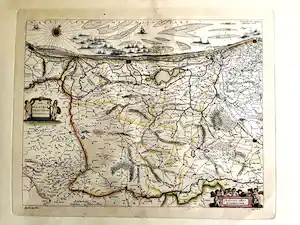 Joan Blaeu - Kaart van het westelijk deel van Vlaanderen - Handgekleurde gravure, Ingelijst verkauft für € 45!