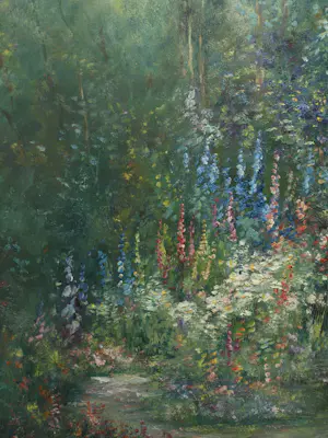 Friedrich Adolf Apfelbaum - Olieverf op doek , Romantische Tuin – 80 x 70 cm – ca. 1950 kopen? Bied vanaf 100!