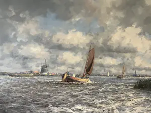 Marius de Jongere - Een van zijn laatste werken uit 1977. Platbodems op de plassen. kopen? Bied vanaf 850!