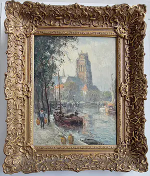 Evert Moll - Zicht op St Laurenskerk - binnenhaven van Rotterdam kopen? Bied vanaf 1275!