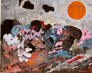 Frits Klein - Paarden in utopisch landschap verkocht voor € 135!