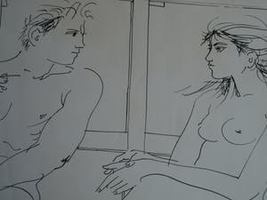 Niet of onleesbaar gesigneerd - Litho , “Naakte kunstenaar met naakt model“ – gesigneerd & ingelijst – nr 69/150 kopen? Bied vanaf 1!