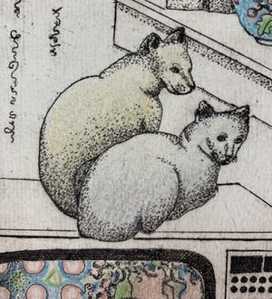 Carla Kleekamp - ets - 'Twee poezen' - eigen druk 1980 kopen? Bied vanaf 50!