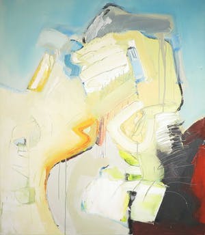 Ton van Kesteren - Olieverf op doek, Abstracte compositie in geel en blauw - Ingelijst (Groot) kopen? Bied vanaf 200!