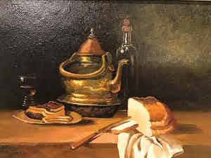 Niet of onleesbaar gesigneerd - Stilleven ontbijttafel verkocht voor € 1!