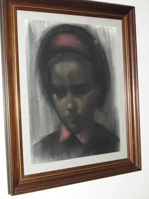 Willem Van Aerden - Houtskool/Pastel - Meisje met Rode haarband kopen? Bied vanaf 85!