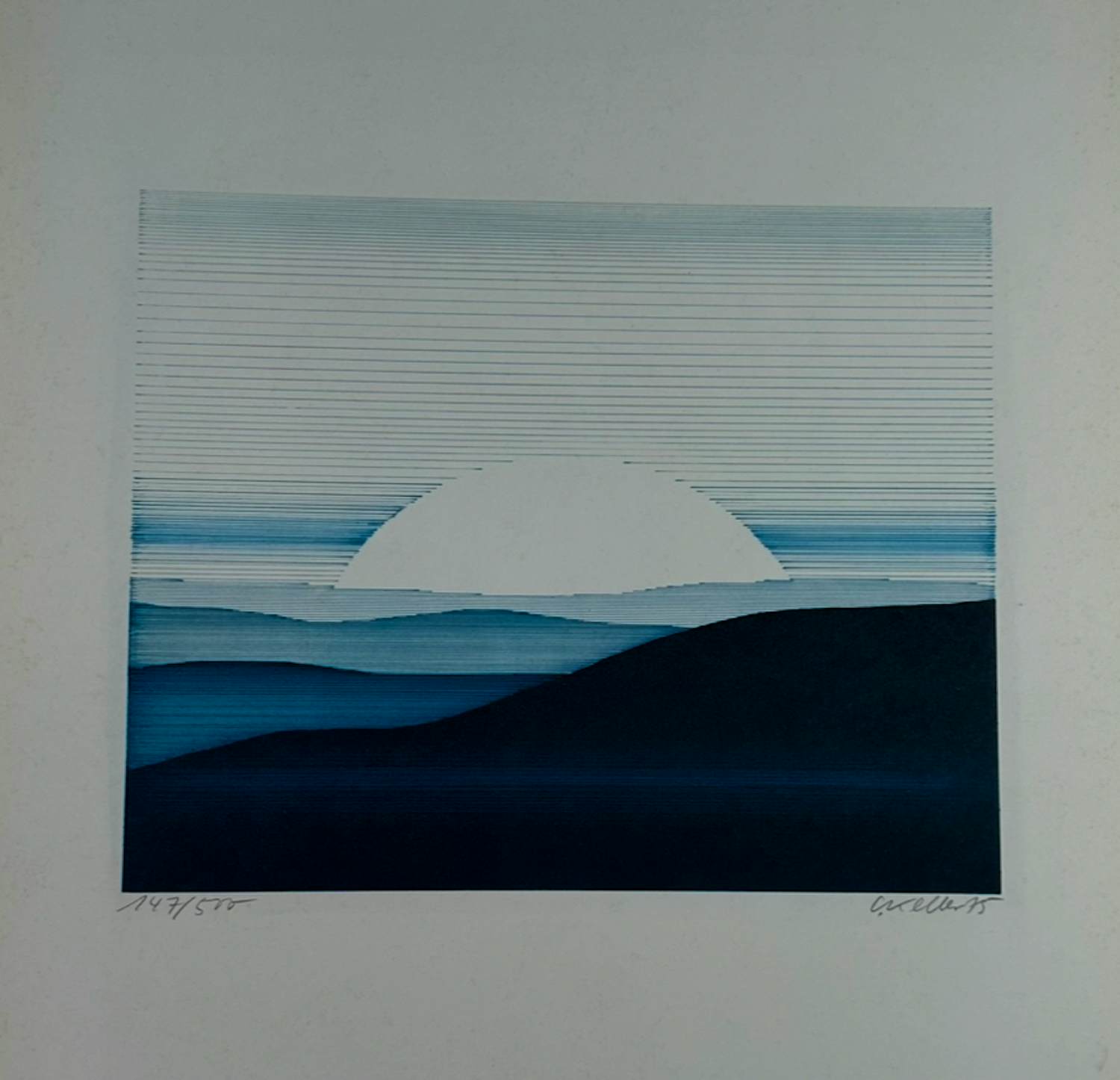 Claudia Keller - Blauwachtig landschap, zonsopgang-zonsondergang kopen? Bied vanaf 50!