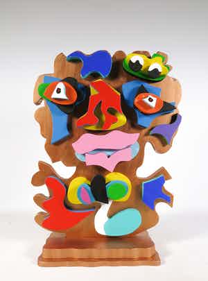 Roja Ting - Tweezijdig beschilderd houten sculptuur verkocht voor € 350!