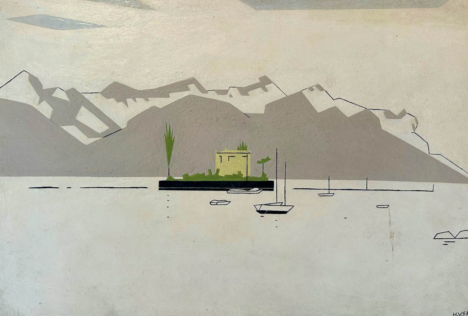 Hendrik Valk - Schepen met op de achtergrond bergen kopen? Bied vanaf 200!