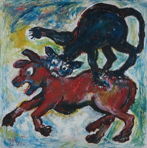 Martin van Wordragen - Olieverf op doek, Straatgevecht - Ingelijst (Groot) kopen? Bied vanaf 1!