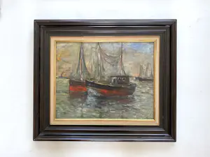 Franz Van Montfort - Havenzicht met vissersboten kopen? Bied vanaf 59!